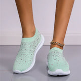 Women's Slip-On Crystal Sneakers 2025 Breathable Mesh Plus Size 35-43 Casual Flats Women Comfort Soft Sole Running Walking Shoes