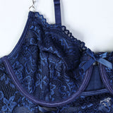 Women's Polka Dot Shoulder Revealing Puffy Skirt Set Sexy Lace Top Skirt Thongs Underwear Suits Mesh Perspective Exotic Sets