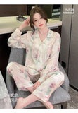 Spring and summer new Chinese style pajamas, ice silk long sleeves, large size home clothes set, retro buckle home clothes