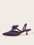 2025 Large Size 43 Summer Women's Pointy Toe Kitten Heels Slingback Pumps Elegant Satin Sandal Rose Flower Office Lady Shoes