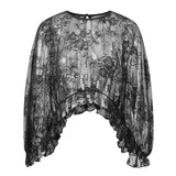 Women Solid Color Lace Tops Crew Neck Flower Cover-up Summer Sheer Tops Clubwear for Casual Daily