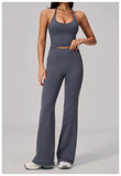 New Yoga Sets Women Summer Seamless Thread Hanging Neck Sports Vest Exercise Fitness Suit High Waist Wide Leg Pants Tracksuit