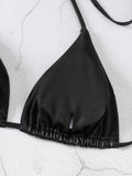 DEKA Brazilian Thong Black PU Bikini Set Triangle Bikinis Bandage Swimsuit Women Two Piece Swimwear Summer Biquini New Beachwear