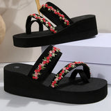 2025 Thick Bottom Clip Toe Slippers for Women Fashion Floral Fabric Wedge Sandals Woman Summer Eva Wear-Resistant Slides Female