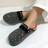 Shiny Rhinestones Outdoor Slippers Women's Shoes 2026 Summer Trend Luxury Platform Sandals Black Buckle Cork Clog Luxury Mules
