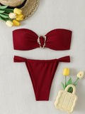 Bandeau Thong Bikinis 2026 Women Sexy Swimsuit Solid Padded Swimwear Female Bathers Bathing Swimming Swim Suit Beachwear