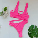 Bikini 2026 Sexy Rose Red Hollow High Waist Swimwear Swimsuit Women Bikinis Set Bathing Suit Bikini Female Push Up High Quality