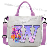KPop Demon Hunters Canvas Shoulder Bag for Boys Girls Cartoon Letter Printed Crossbody Pouch Students Portable Fashion Handbag