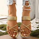 Fashion Gold Clip Toe Sandals Women Summer Flat Heels Beach Flip Flops Woman Plus Size 43 Lightweight Outdoor Slippers
