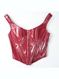 Glossy Patent Leather Bustier with Adjustable Straps & Hook Front Closure, Vintage Steampunk Shapewear for Waist Training