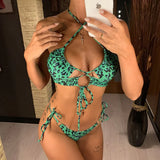 Sexy High Cut Leopard Bikini Women Swimwear Female Swimsuit Two-Pieces Bikini Set Lace Up Bather Bathing Suit Swim V1708
