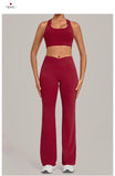 Breathable Stretch Yoga Sets Women Quick Drying Shockproof Sports Bra High Waist Bell Bottom Pants Gym Two-piece Fitness Suit