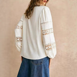 2026 New Elegant Lace Patchwork Long Sleeve Blouse Women Hollow Out Lace Trim Office Lady Commute Casual Shirt Top