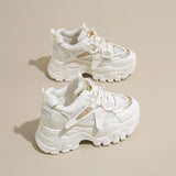 Breathable Chunky White Sneakers for Women Fashion Laser Thick Bottom Vulcanize Shoes Woman 2025 Lace Up Platform Running Shoes