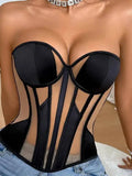 Mesh Thin Corset Sexy Erotic Tight Corset Fishbone Top Casaul Transparent Off-the-shoulder Pure Desire Elegant Top Charming 6EX2
