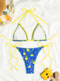 2025 Triangle Halter String Bikini Women Printed Swimwear Female Sexy Blue Swimsuit Bathers Bathing Swimming Swim Suit Beachwear