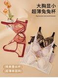 Women's French Pure Desire Lace Lingerie Set - Rabbit Ear Cup Thin Push Up Bra Minimizer for Large Bust