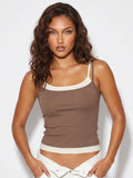 Summer Women's Camisoles Casual Stylish Contrast Color Layered Tank Tops Spaghetti Strap Slim Fit Vest Sporty Fitness Daily