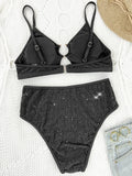 Glitter Sparkling Cut Out Female Swimsuit High Waist Bikini Women Swimwear Two-pieces Bikini Set Bather Bathing Suit Swim Lady