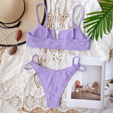 Sexy Bikini Women Small V-neck Pit Striped Double Straps Light Purple Swimwear Swimsuit Bikinis Set Bathing Suit Female Biquinis