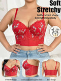 Women's Floral Embroidery Lace Push Up Bra With Underwire Longline Shaping Side Support Minimizer Comfortable Bra