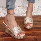 Fashion Stripe Print Thick Bottom Slippers Women New Wedge Chunky Platform Sandals Woman Summer Daily High Heel Slides Female