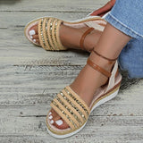 Gold Rivets Decor Wedges Sandals Women Summer Lightweight Platform Sandles Woman Plus Size 43 Ankel Buckle Rome Sandalias Mujer