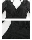 Swimsuit Women's Summer New One-piece Skirt Style Slimming Lace Long Sleeved Small Chest Steel Support Hot Spring Swimsuit