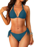 Women's Triangle Bikini Set Strap Design Swimsuit Two-Piece Swimwear Nylon Fabric with Chest Pad No Steel Support