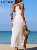 Solid Hollow Out Sleeveless Crochet Knitted Tunic Beach Cover Up Cover-ups Beach Dress Beach Wear Beachwear Female Women V7642