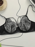 Sexy lace Lingerie ultra-thin semi transparent erotic women's bra French retro underwear black brassere MR2986