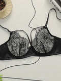 Sexy lace Lingerie ultra-thin semi transparent erotic women's bra French retro underwear black brassere MR2986