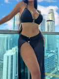 3 Pieces Halter Bikinis 2026 Solid Swimwear Female Sexy Swimsuit Women With Mesh Beach Dress Bathers Bathing Swimming Swim Suit