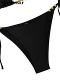 XS - L Halter Metal Bead Bikini Women Swimwear Female Swimsuit Two-Pieces Bikini Set High Leg Cut Bather Bathing Suit Swim V7618
