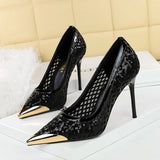 BIGTREE 2026 Fashion Metal Decoration Mesh Hollow Pointed Toe Woman Pumps Thin Heels Party Ladies Shoes Zapatillas De Mujer