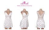 White Lace Babydoll Chemise for Women V Neck See Through Sleepwear Plus Size with Thong
