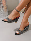 Fashion Slippers Peep Toe Wedges High Heels Slippers Shiny Rhinestones Comfortable Shoes for Women Slide Summer Zapatos De Mujer