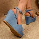 10Cm Chunky Wedge Heel Sandals Women Plus Size 43 Denim Ankle Strap Rome Sandals Woman Summer Non Slip Thick Platform Sandles