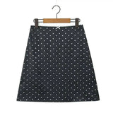 2026 Women Vintage Black White Polka Dot A-line Knee Length Skirt Sexy Low Waist Holiday Summer Skirts Slim Mini Skirts J7L2