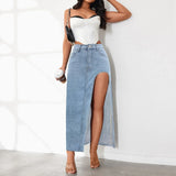 Women's Casual High Waisted Denim Skirt Side Split Casual Sexy Nigh Out Long Maxi Cargo Denim Skirt Summer New Y2k Streetwear