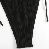 Sexy Wrinkled Swimsuit One Piece Deep V-Neck Bikini Thong Swimwear Bodysuits Women Biquini Bathing Suits Black and White 2 Color