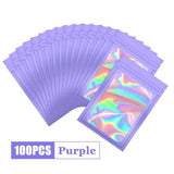 100Pcs Holographic Ziplock Bag Plastic Laser Iridescent Zip Bags for Manicure Eyelash Display Earrings Ring Jewelry Stoage Bags