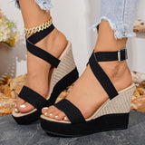 Black Wedges Gladiator Sandals Women 2026 Summer Ankle Wrap Platform Sandles Woman Plus Size 42 Chunky High Heeled Sandals Mujer