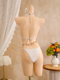 Sexy White Lace Bikini Set 2026 Women Beach Starfish Push Up Bra Swimsuit Holiday Bathing Suit Pleate Cover Up 3 Piece Swimwear
