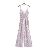 Paisley Print Bohemian Wide Leg Long Pants Jumpsuit Women Summer New Overalls Spaghetti Strap Loose Casual Boho Jumpsuit Tassel