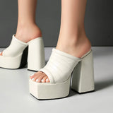 Sexy High Heels Women Slippers Platform 2026 Summer Slides Mules Shoes Leather Black White Red Sandals Large Size Brand