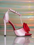Summer Fashion Red Rose Flower Women's Sandals Sexy Ankle Cover Strap High Heels Wedding Prom Shoes Sandalias De Mujer