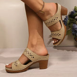 Retro Hollow Out Thick-Heeled Sandals Women Summer Lightweight High Heels Slippers Woman Plus Size Outdoor Platform Sandles 43