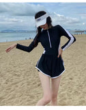 New Women's Swimsuit, One-piece Coverage Slimming Effect  Conservative Sports Style Hot Spring Flat Leg Pants Swimsuit Plus Size