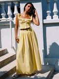 Summer Women White Cotton Dress Set 2025 Top+skirt 2 Pcs Outfit Ruffles Button Slim Top A-line Maxi Skirt Beach Casual Dress